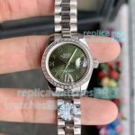 Replica Rolex Datejust Green Dial Diamond Bezel Ladies Watch - Swiss Grade